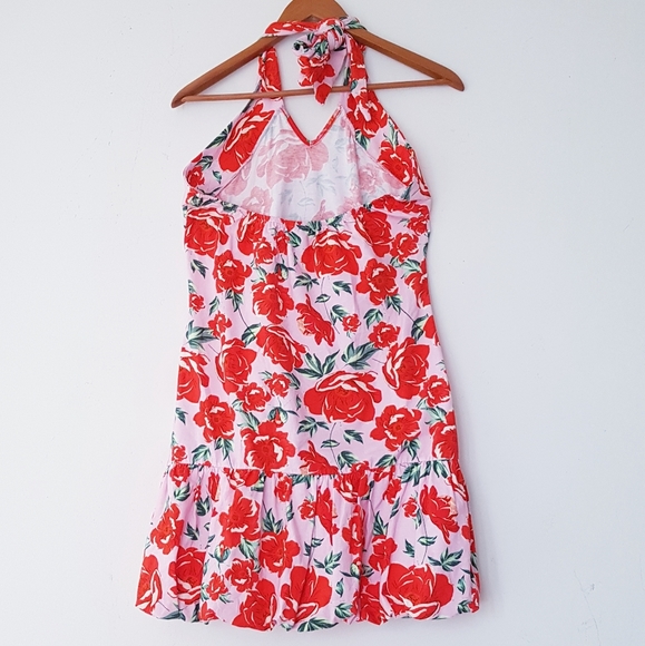 ASOS Pink & Red Roses Bubble Hem Short Dress - Picture 12 of 13